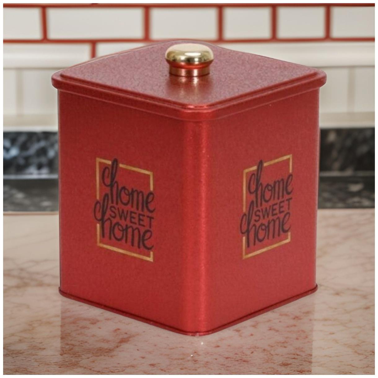 120x120x137 mm Square metal box  1.8L Knob Handle Red Country