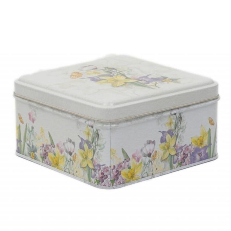 158x158x80 mm Square Metal Storage box 1.9L Flower Gray