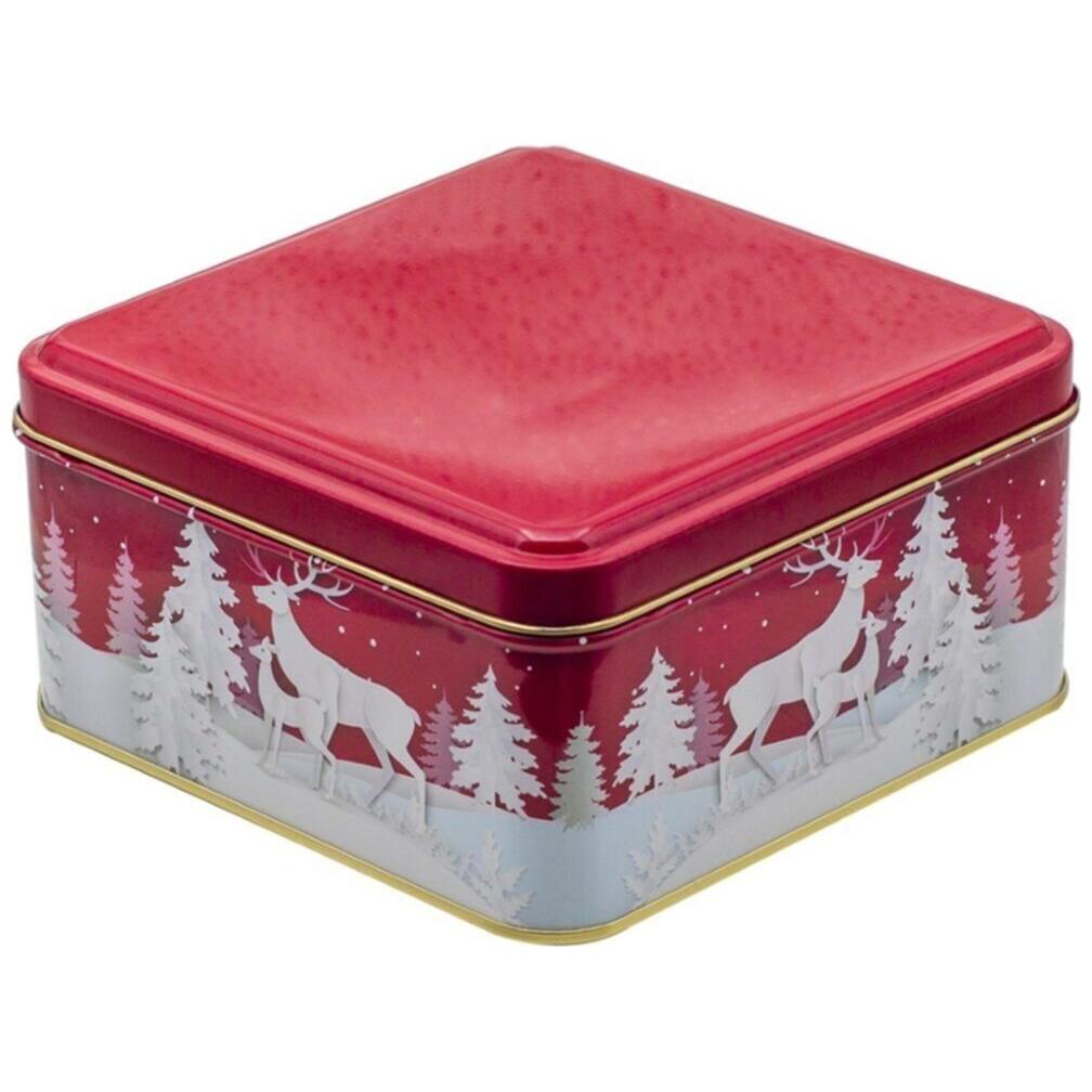 158x158x80 mm Square Metal Storage box 1.9L Snowy Deer White and Red 