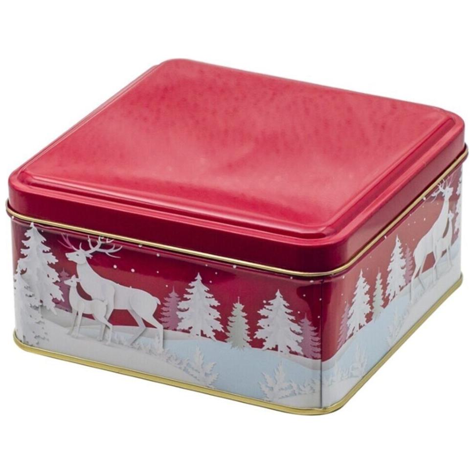 158x158x80 mm Square Metal Storage box 1.9L Snowy Deer White and Red 