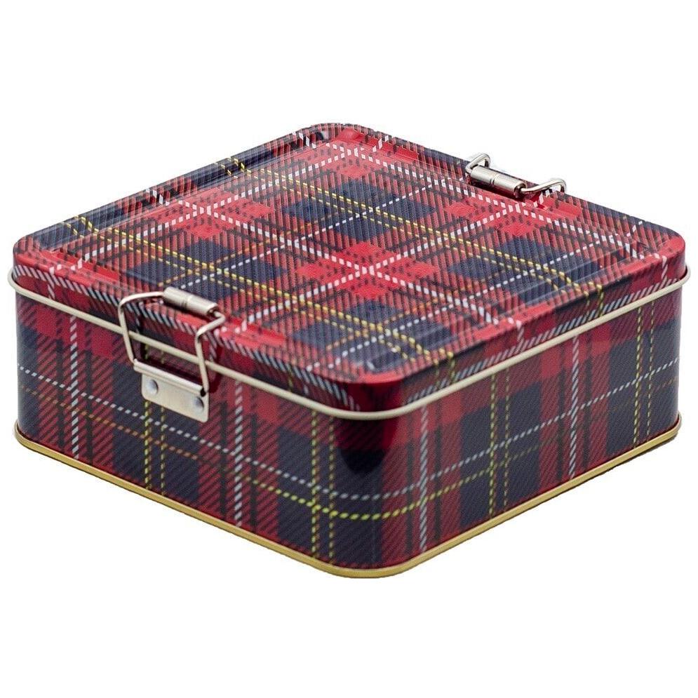 158x158x87 mm Square Metal Storage box 1.9L Wire Clasp and Transparent Lid Plaid(Ekose)