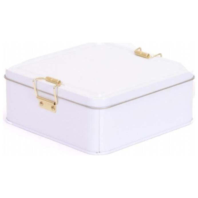 158x158x87 mm Square Metal Storage box 1.9L Wire Clasp and Transparent Lid  White
