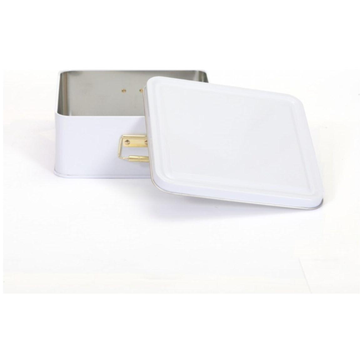 158x158x87 mm Square Metal Storage box 1.9L Wire Clasp and Transparent Lid  White