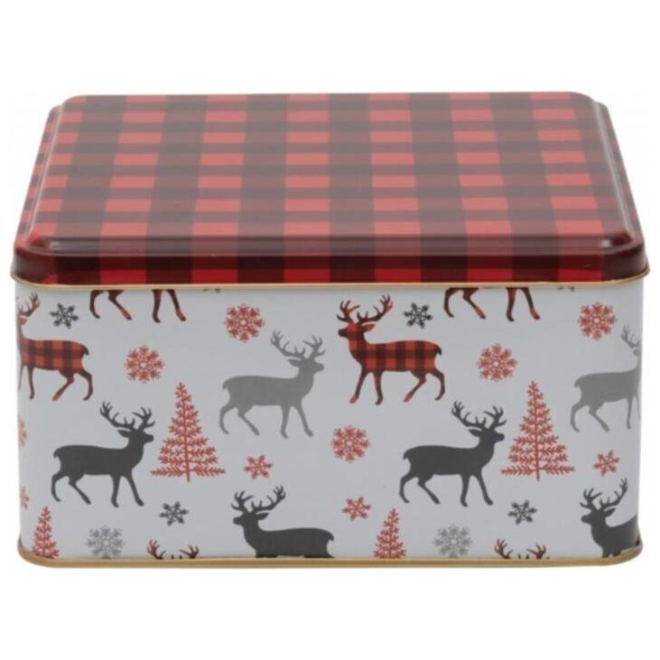 198x198x100 mm Square Metal Storage box 3.7L Deer pattern Plaid