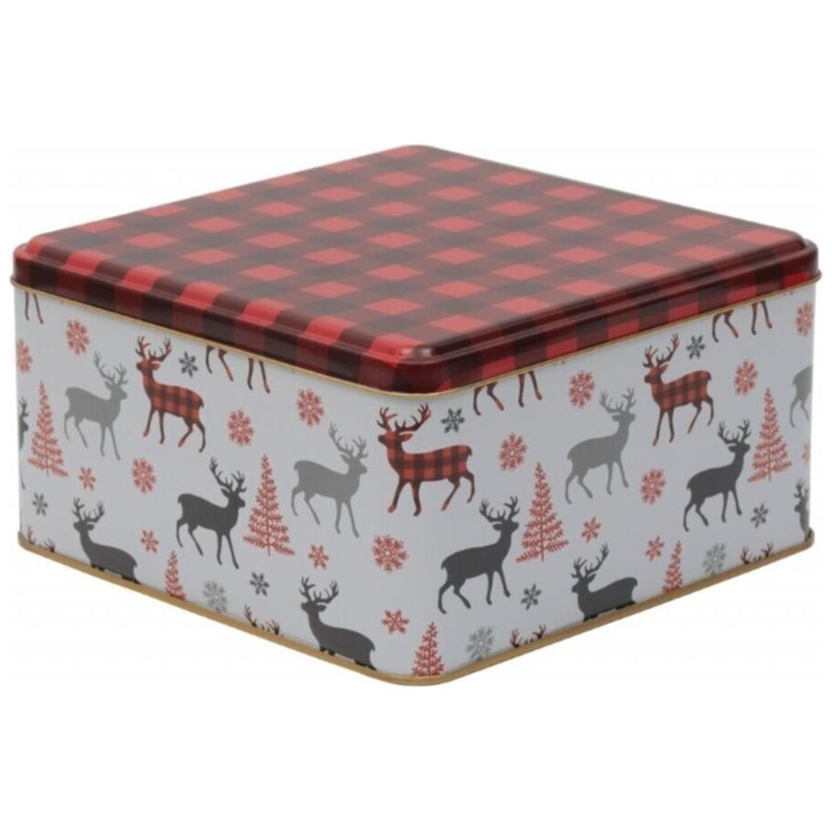 198x198x100 mm Square Metal Storage box 3.7L Deer pattern Plaid