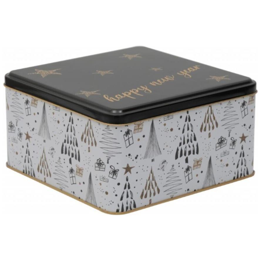 198x198x100 mm Square Metal Storage box 3.7L Green Christmas Tree Pattern white background