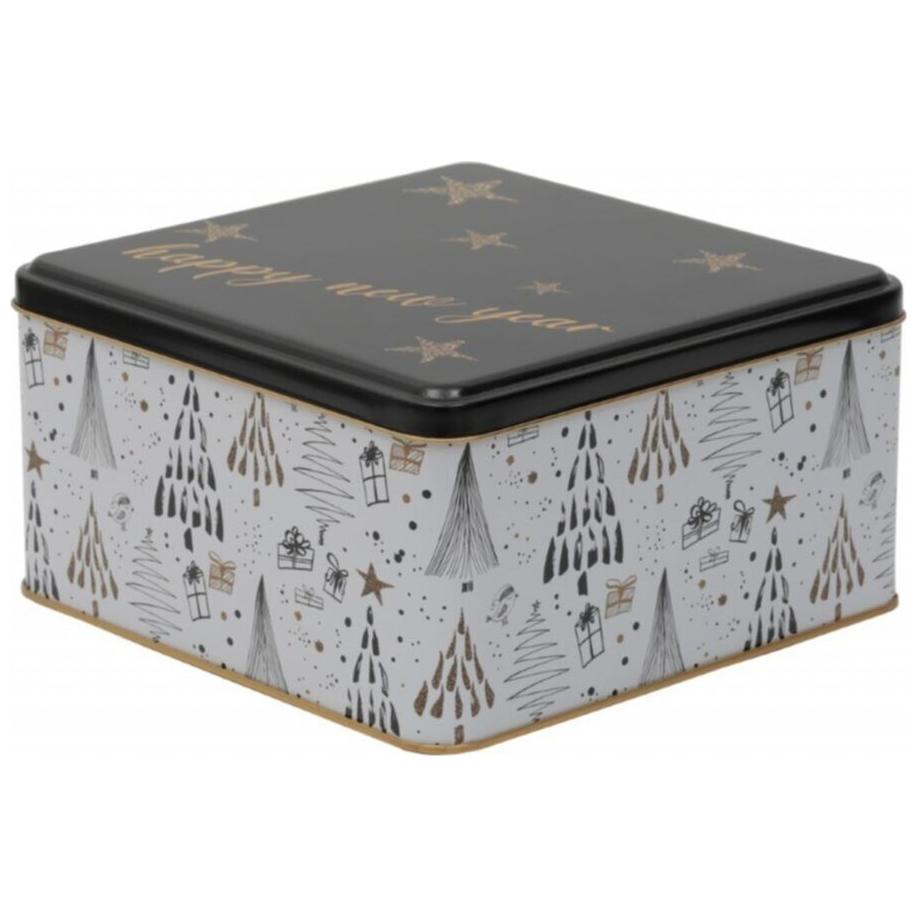 198x198x100 mm Square Metal Storage box 3.7L Green Christmas Tree Pattern white background