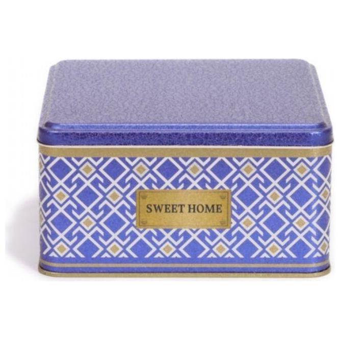 198x198x100 mm Square Metal Storage box 3.7L Seamless Pattern Design  Geometric Lines  Blue Background