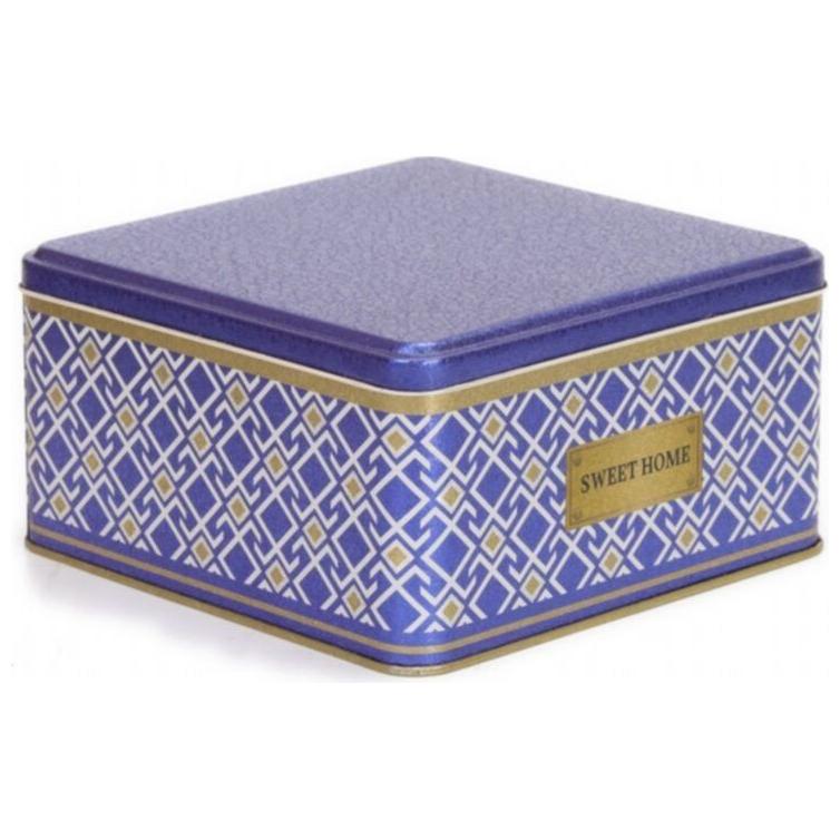 198x198x100 mm Square Metal Storage box 3.7L Seamless Pattern Design  Geometric Lines  Blue Background