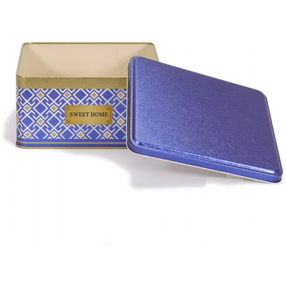 198x198x100 mm Square Metal Storage box 3.7L Seamless Pattern Design  Geometric Lines  Blue Background