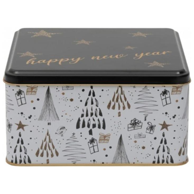 198x198x100 mm Square Metal Storage box 3.7L Green Christmas Tree Pattern white background