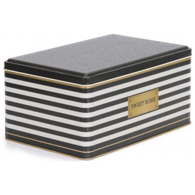 170x260x120 mm Rectangular Metal Storage Box Slip Lid 5.1L Black and White Line Sweet Home