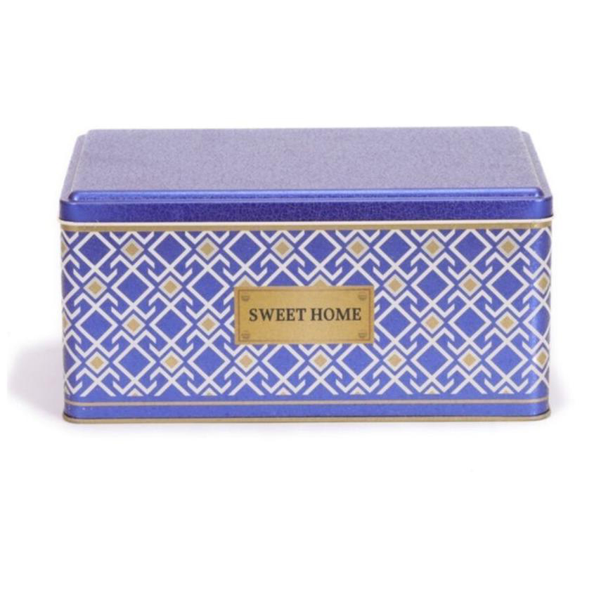 170x260x120 mm Rectangular Metal Storage Box Slip Lid 5.1L Seamless Pattern Design  Geometric Lines  Blue Background