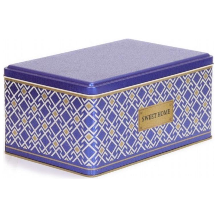 170x260x120 mm Rectangular Metal Storage Box Slip Lid 5.1L Seamless Pattern Design  Geometric Lines  Blue Background