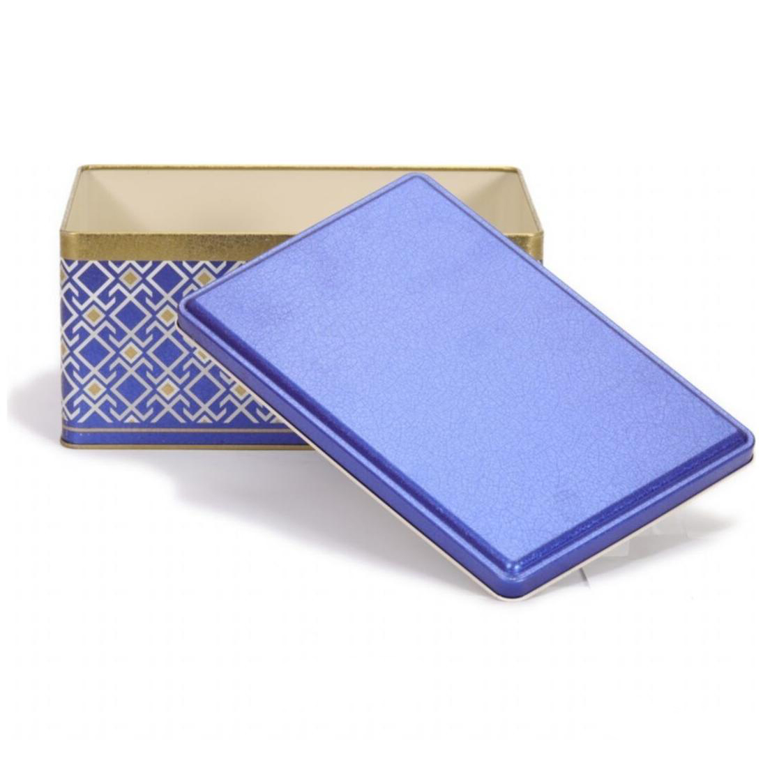 170x260x120 mm Rectangular Metal Storage Box Slip Lid 5.1L Seamless Pattern Design  Geometric Lines  Blue Background