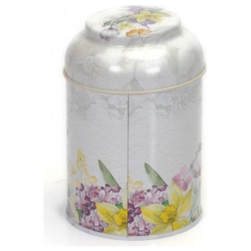 Ø90 x 110 mm  Round Metal Tin – 0.6L with Dome Lid Flower Gray