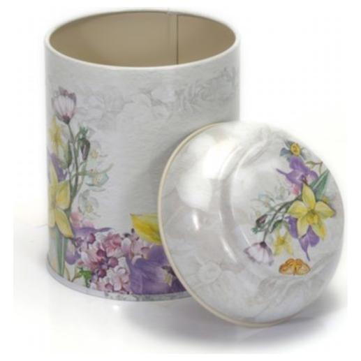 Ø90 x 110 mm  Round Metal Tin – 0.6L with Dome Lid Flower Gray