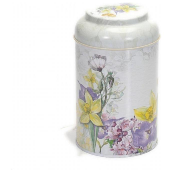 Ø105 x 150 mm  Round Metal Tin – 1.2L with Dome Lid Flower Gray