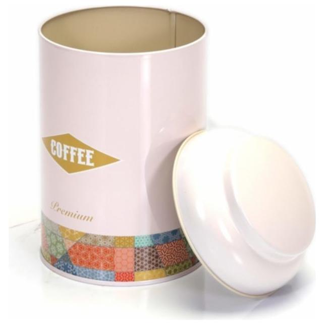 Ø105 x 150 mm  Round Metal Tin – 1.2L with Dome Lid Patchwork  Pattern Pink Background