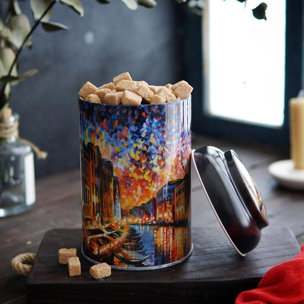 Ø105 x 150 mm  Round Metal Tin – 1.2L with Dome Lid Afremov River