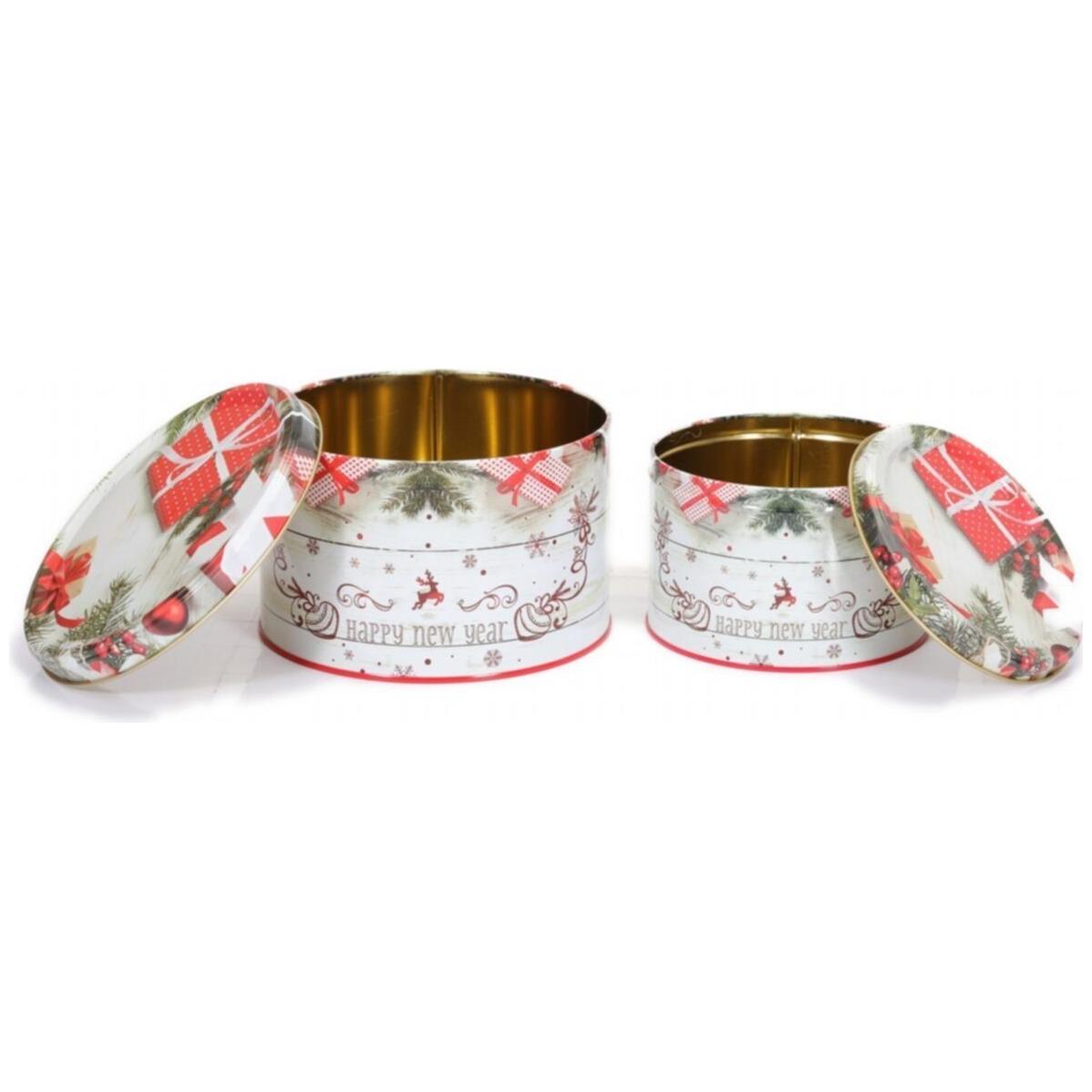  Ø175x110 mm Round Metal Canister 2.5L New Year Red