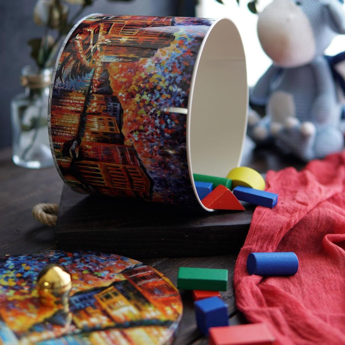 Ø175x130 mm Metal Round Canister 2.9L Knob Handle Afremov River