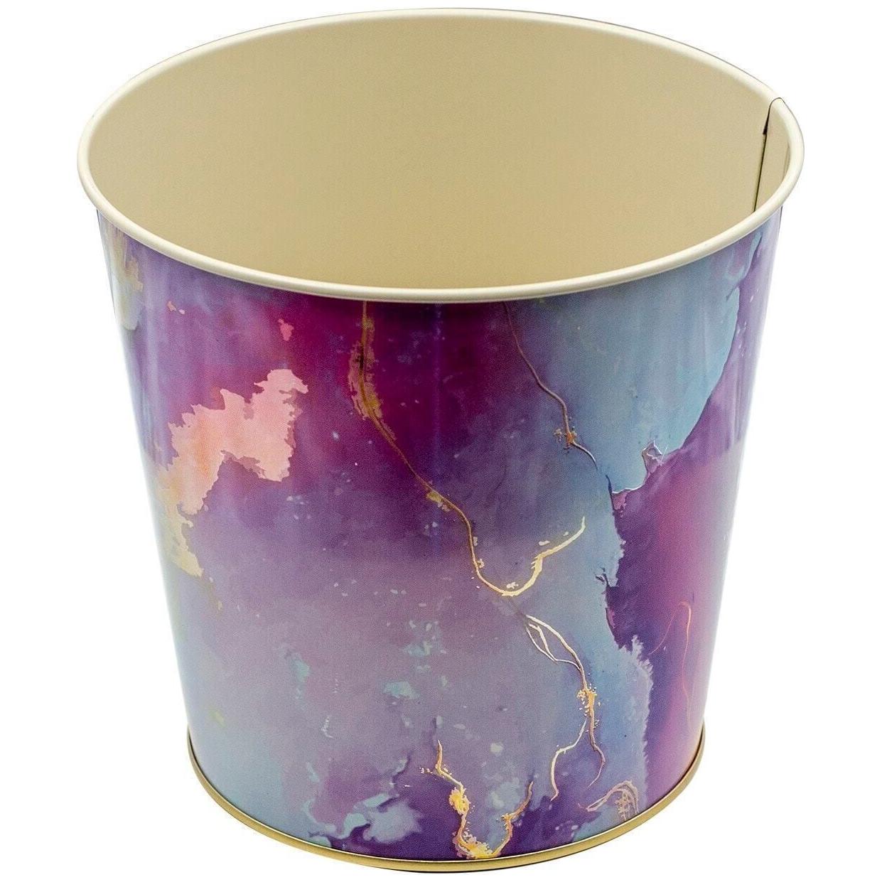 Ø175x170 mm  Metal Popcorn Bucket 2.6L Pink and Gold Marble Texture