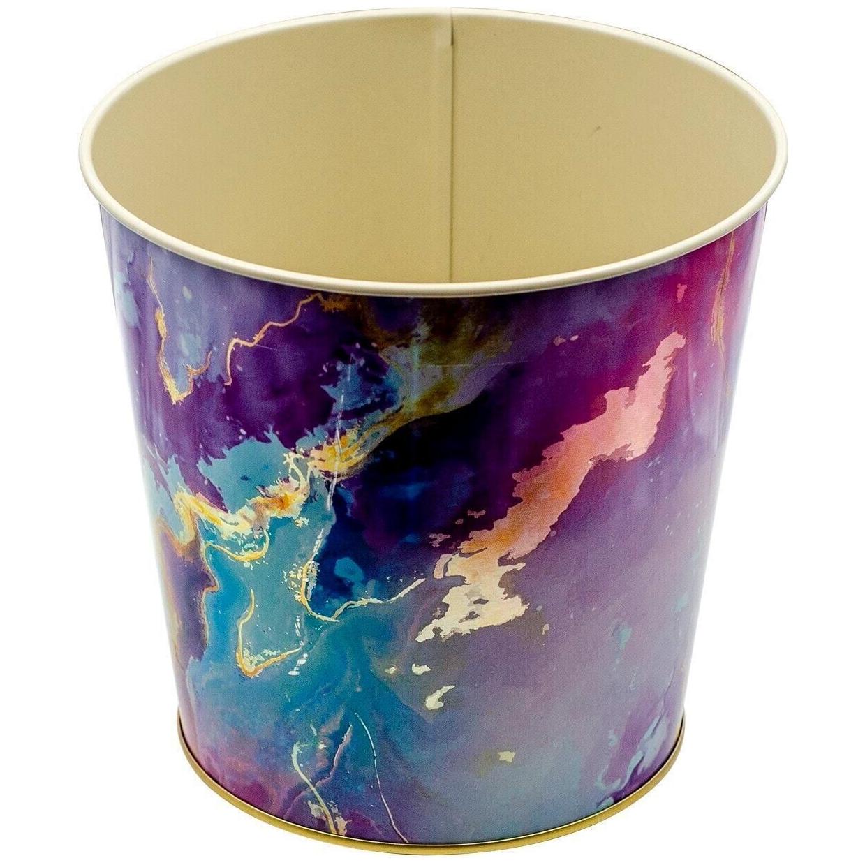 Ø175x170 mm  Metal Popcorn Bucket 2.6L Pink and Gold Marble Texture