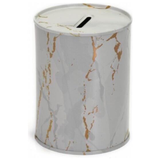 Metal Roud Coin Bank – Ø83x120 mm 0.6L Marble White