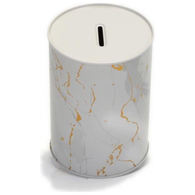 Metal Roud Coin Bank –Ø105x150 mm , 1.1L Marble White