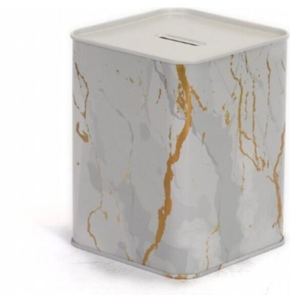 Metal Square Coin Bank 105x105x140 mm 1.4L Marble White