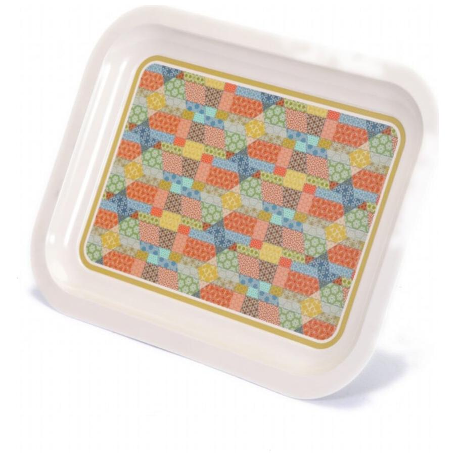 233x307 mm Metal Rectangular Tray Patchwork  Pattern Cream Background
