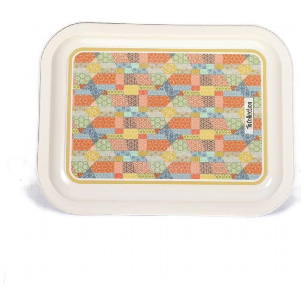 233x307 mm Metal Rectangular Tray Patchwork  Pattern Cream Background