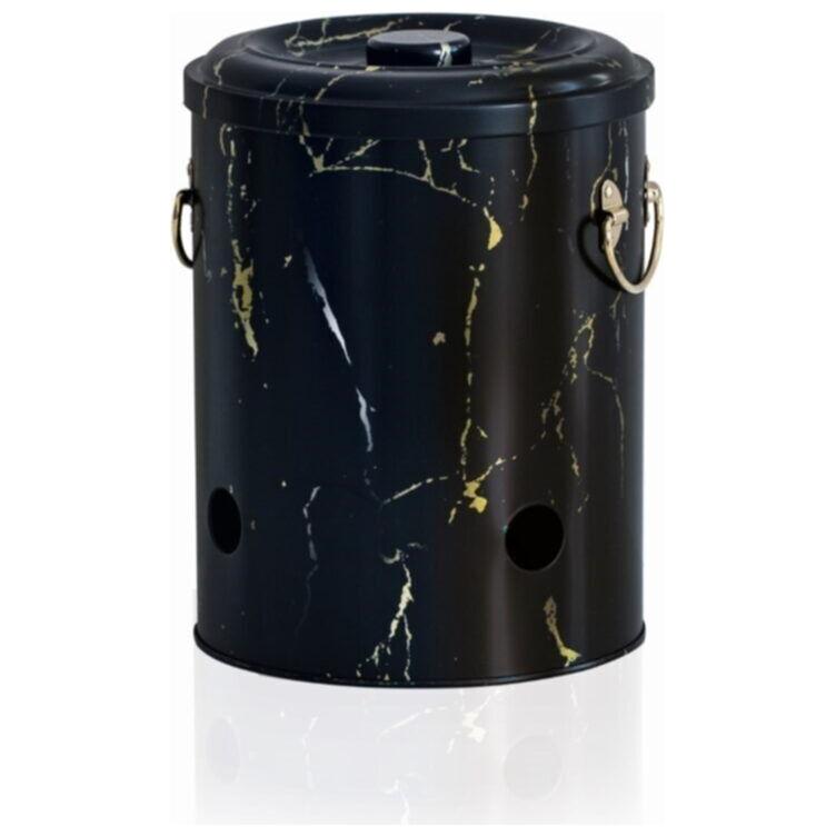  Ø175x225mm  Metal Potato &amp; Onion Storage Bin  5L Marble Black