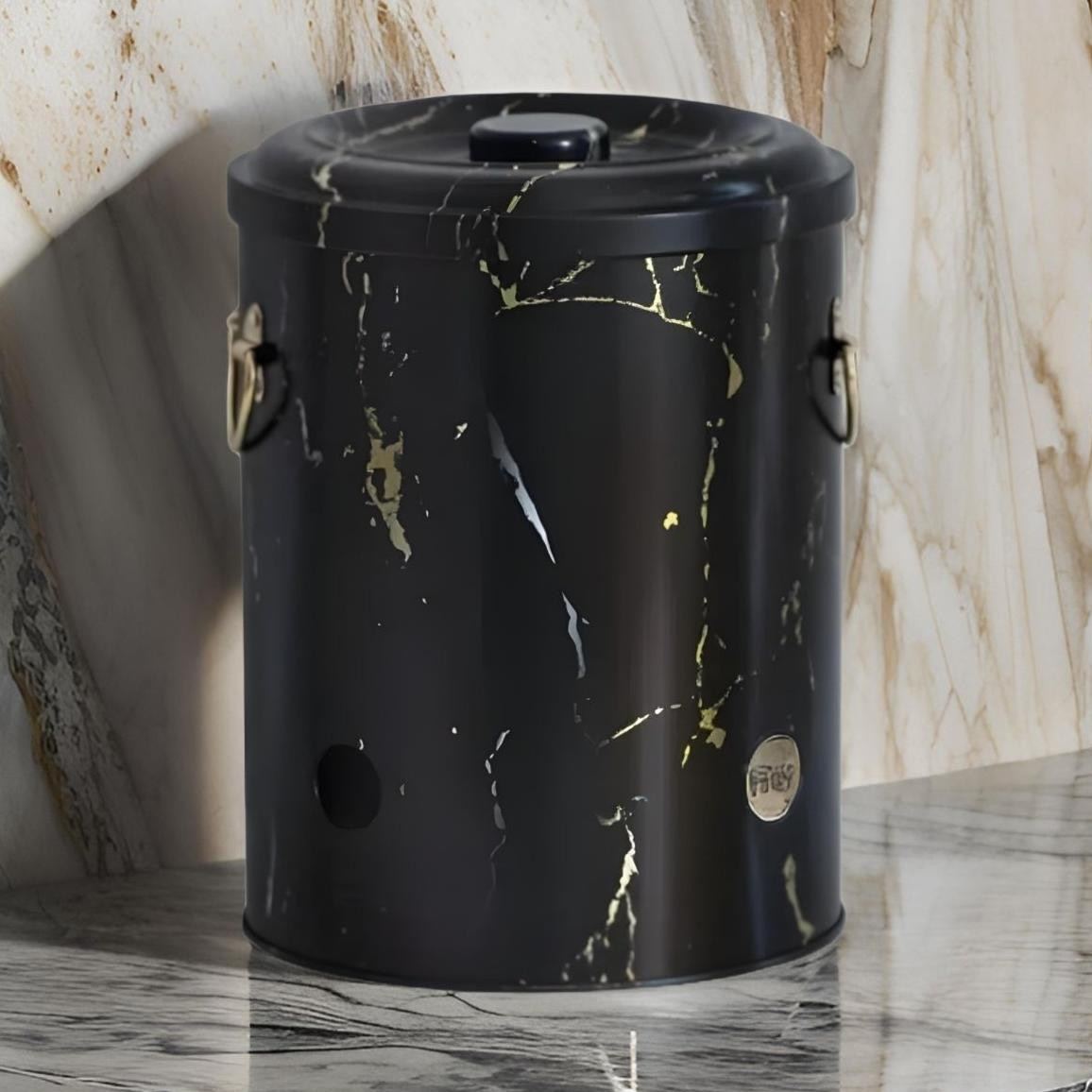  Ø175x225mm  Metal Potato &amp; Onion Storage Bin  5L Marble Black