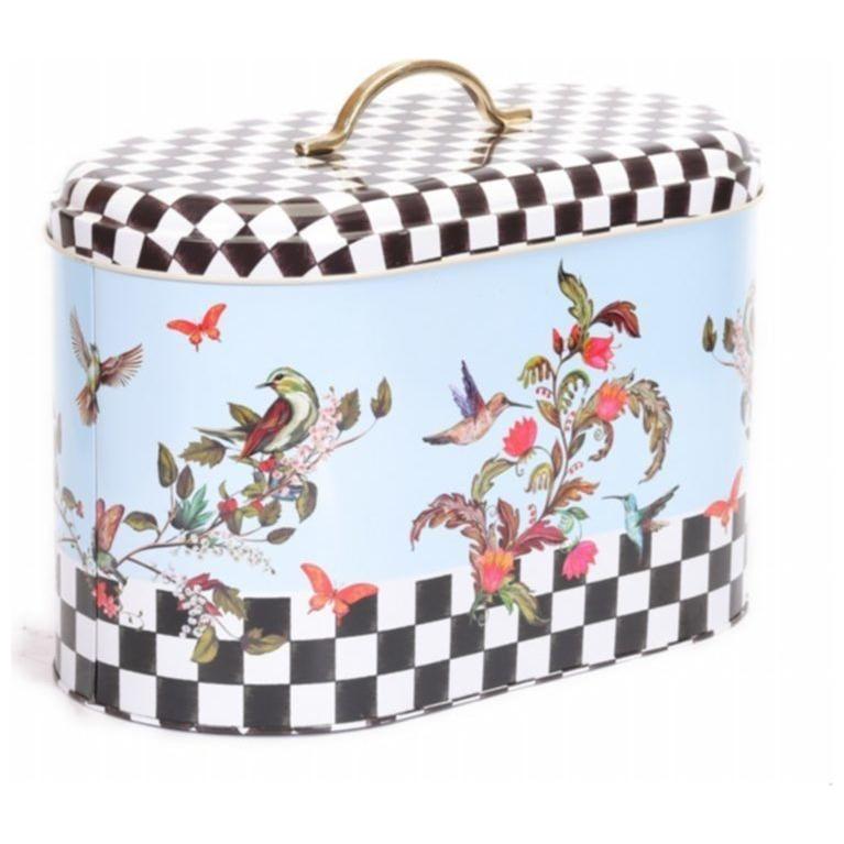  178 x 338 x 200 mm Metal Divided Detergent Bin with Metal Handle  Checkerboard Bird Flowers