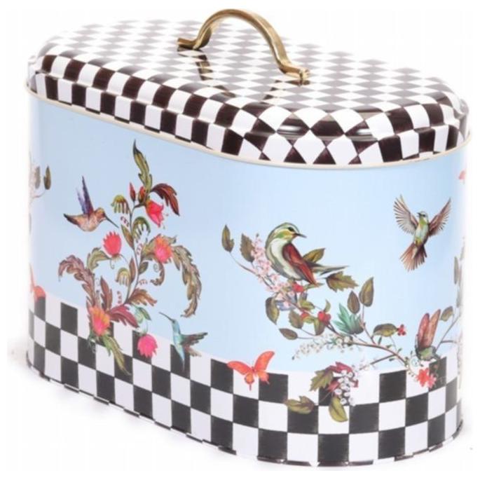  178 x 338 x 200 mm Metal Divided Detergent Bin with Metal Handle  Checkerboard Bird Flowers