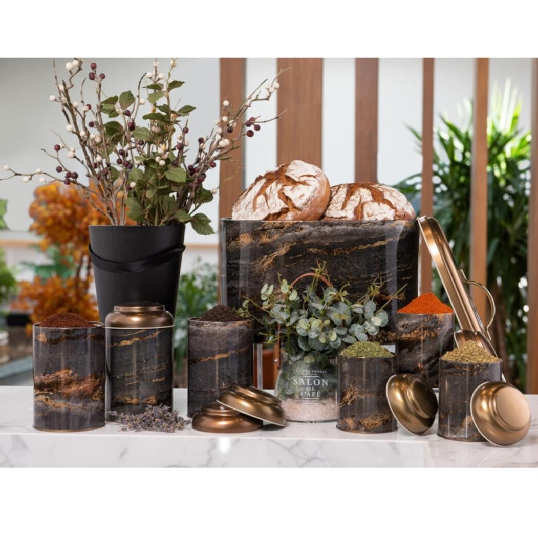 7 Pcs Round Tin Box Kitchen Set Dome Lid Rock and Gold Rock and Gold Design