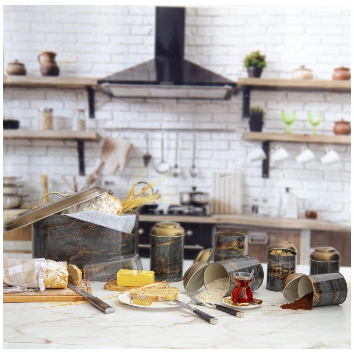 7 Pcs Round Tin Box Kitchen Set Dome Lid Rock and Gold Rock and Gold Design