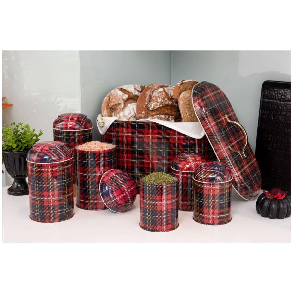 7 Pcs Round Tin Box Kitchen Set Dome Lid Plaid Plaid Design