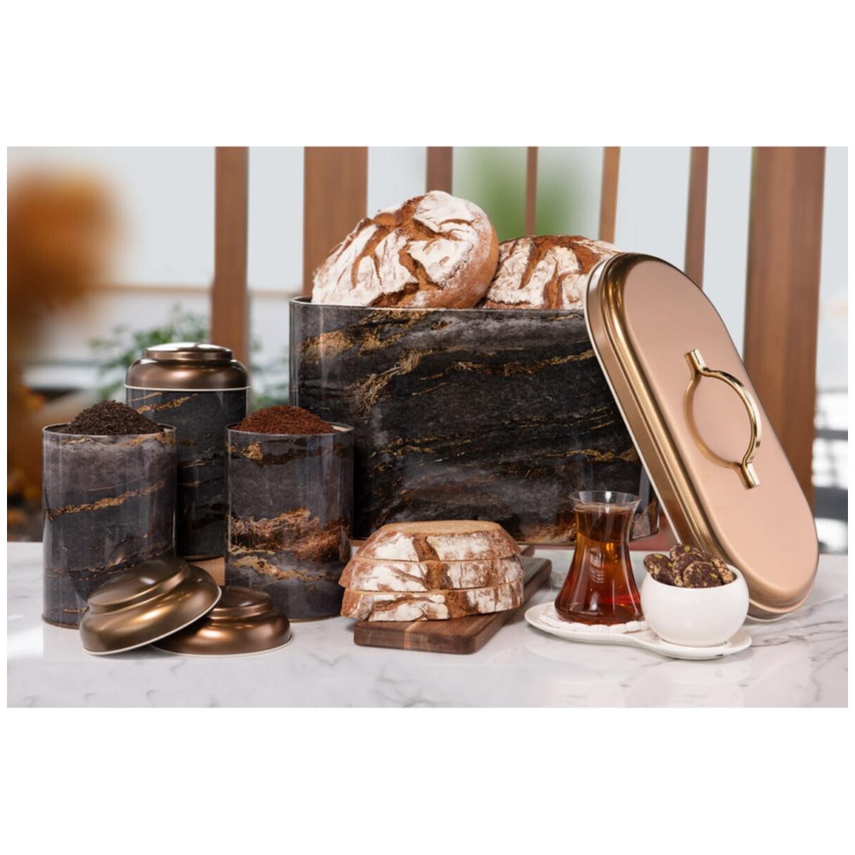 4 Pcs Round Tin Box Kitchen Set Dome Lid Rock and Gold Rock and Gold Design