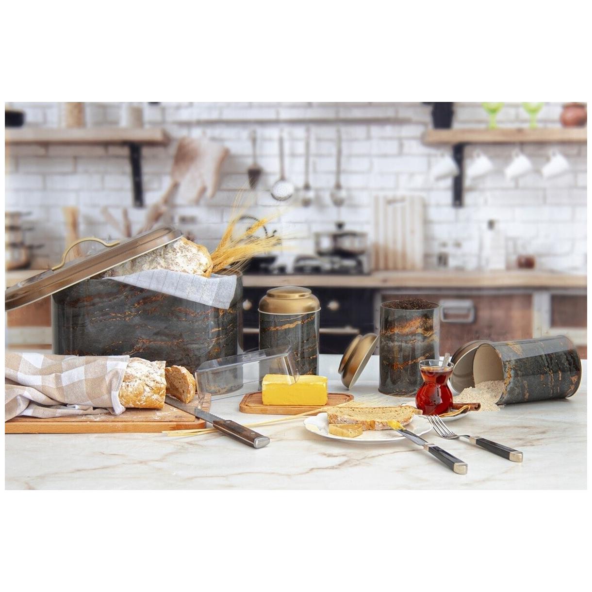 4 Pcs Round Tin Box Kitchen Set Dome Lid Rock and Gold Rock and Gold Design