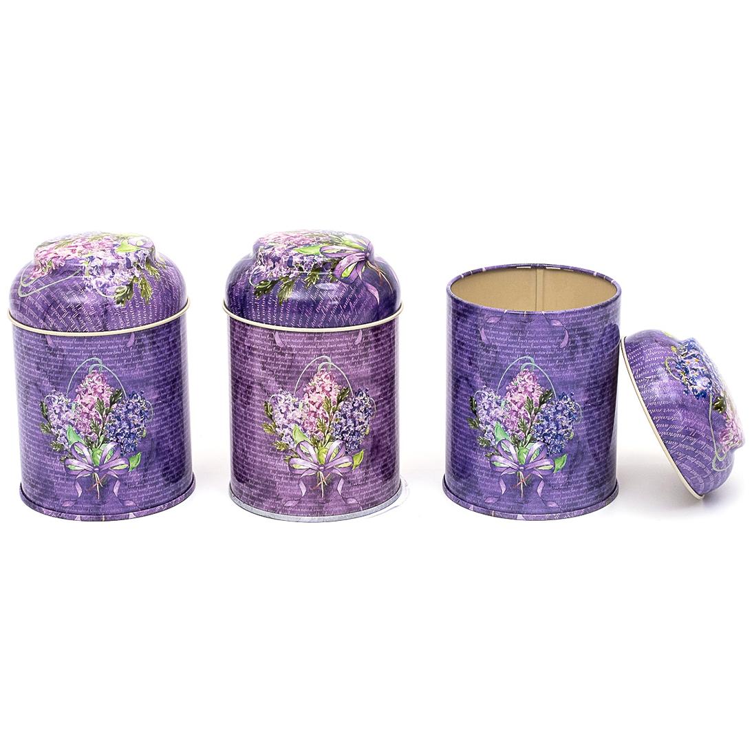  Ø90x100 mm Metal Canister Set  (Set of 3) with Dome Lids Flower Purple Flower Purple Design