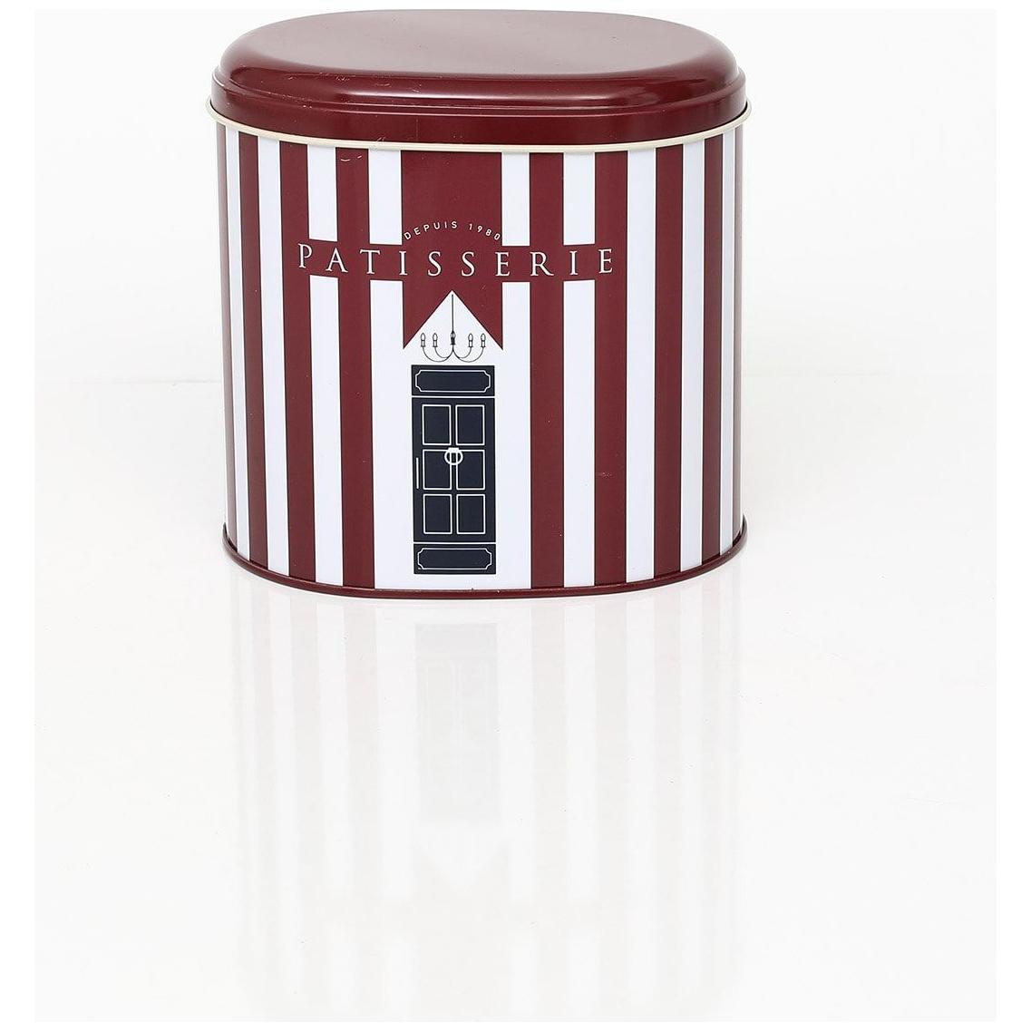 3 Pcs Round Tin Box Kitchen Set Dome Lid Claret Red and White Line  Patisserie Design