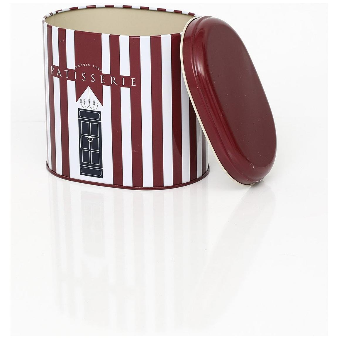 3 Pcs Round Tin Box Kitchen Set Dome Lid Claret Red and White Line  Patisserie Design