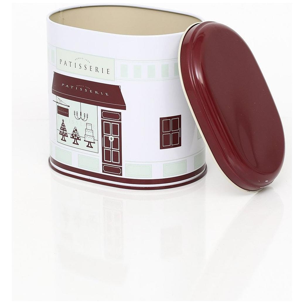 3 Pcs Round Tin Box Kitchen Set Dome Lid Claret Red and White Line  Patisserie Design