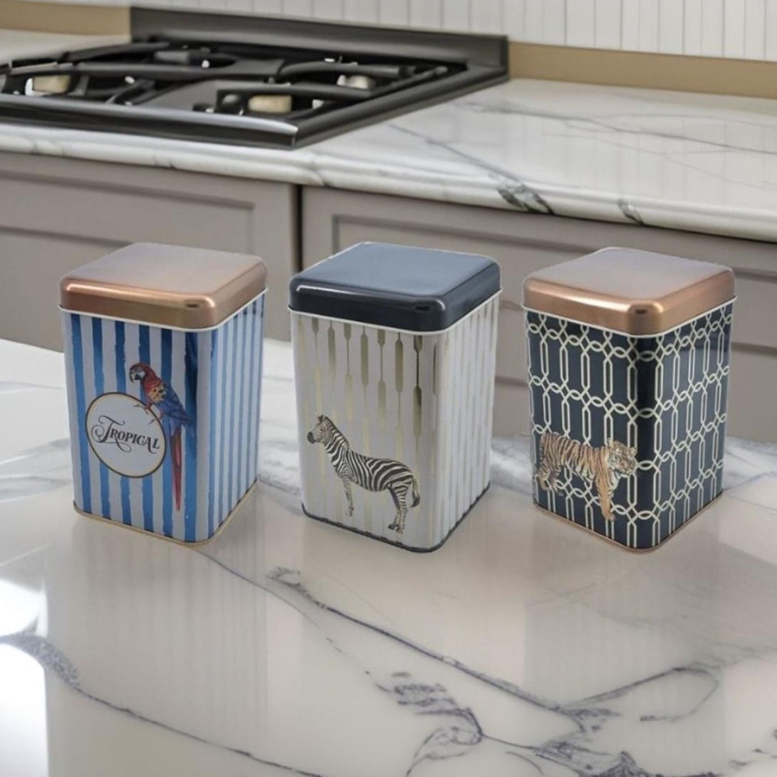 105x105x160 mm Square Tin Box Set ( Set of 3 ) Safari Set Safari Design