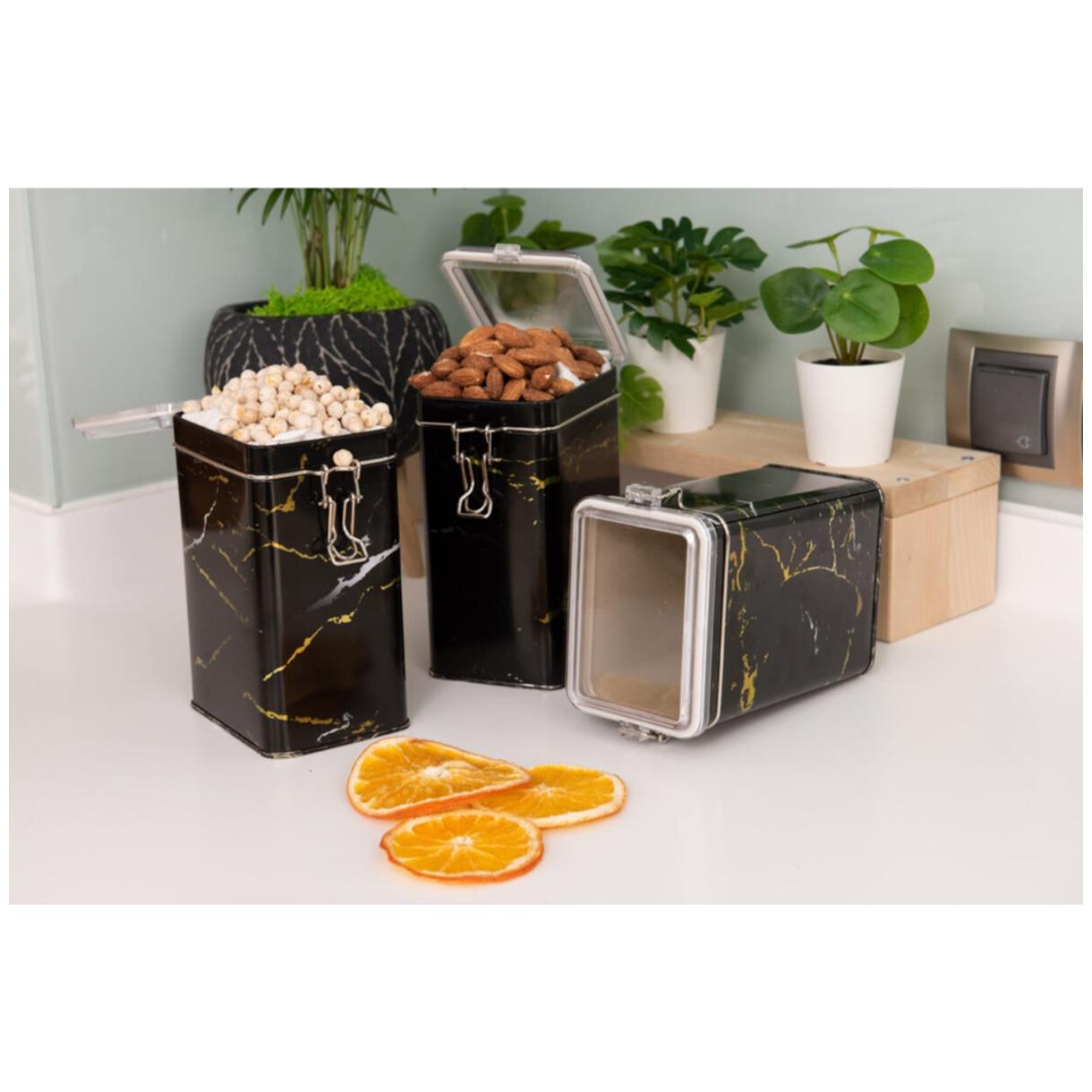 Rectangular Metal Box  set 75x100x150 mm (3 Pcs ) Wire Clasp and Transparent Lid Marble Black Marble Black Design