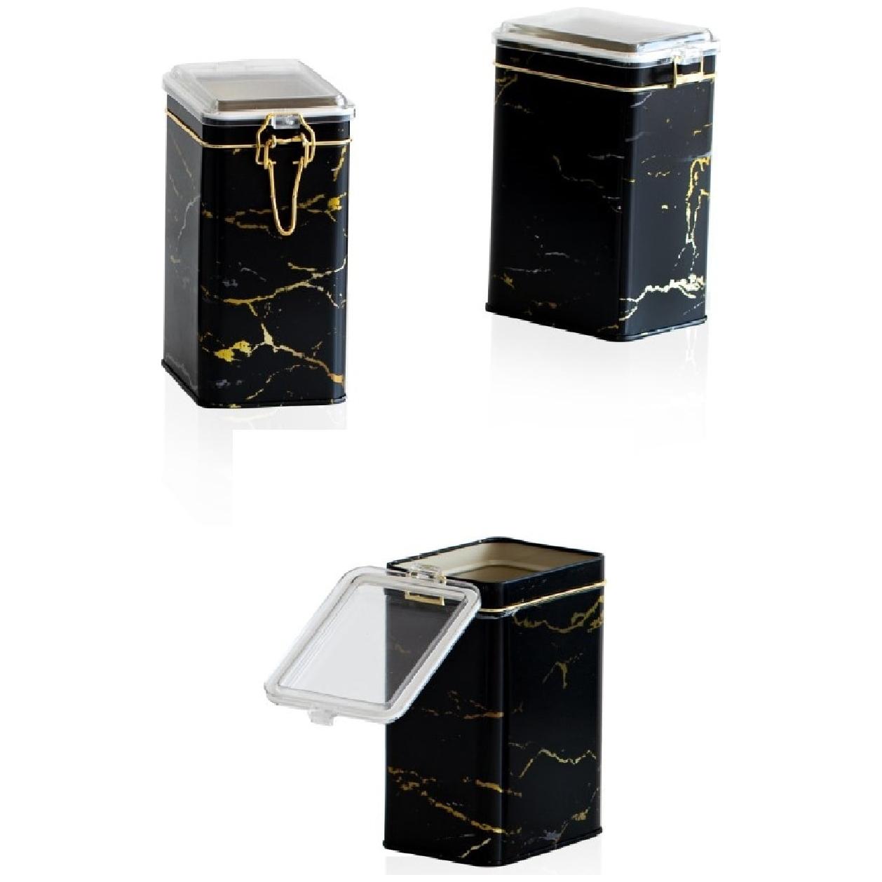 Rectangular Metal Box  set 75x100x150 mm (3 Pcs ) Wire Clasp and Transparent Lid Marble Black Marble Black Design