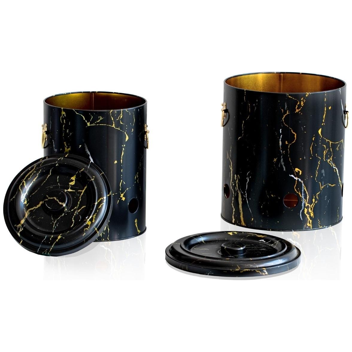 Metal Potato &amp; Onion Storage Bin Set Ø225x240 mm (2 Pcs ) Marble Black Marble Black Design